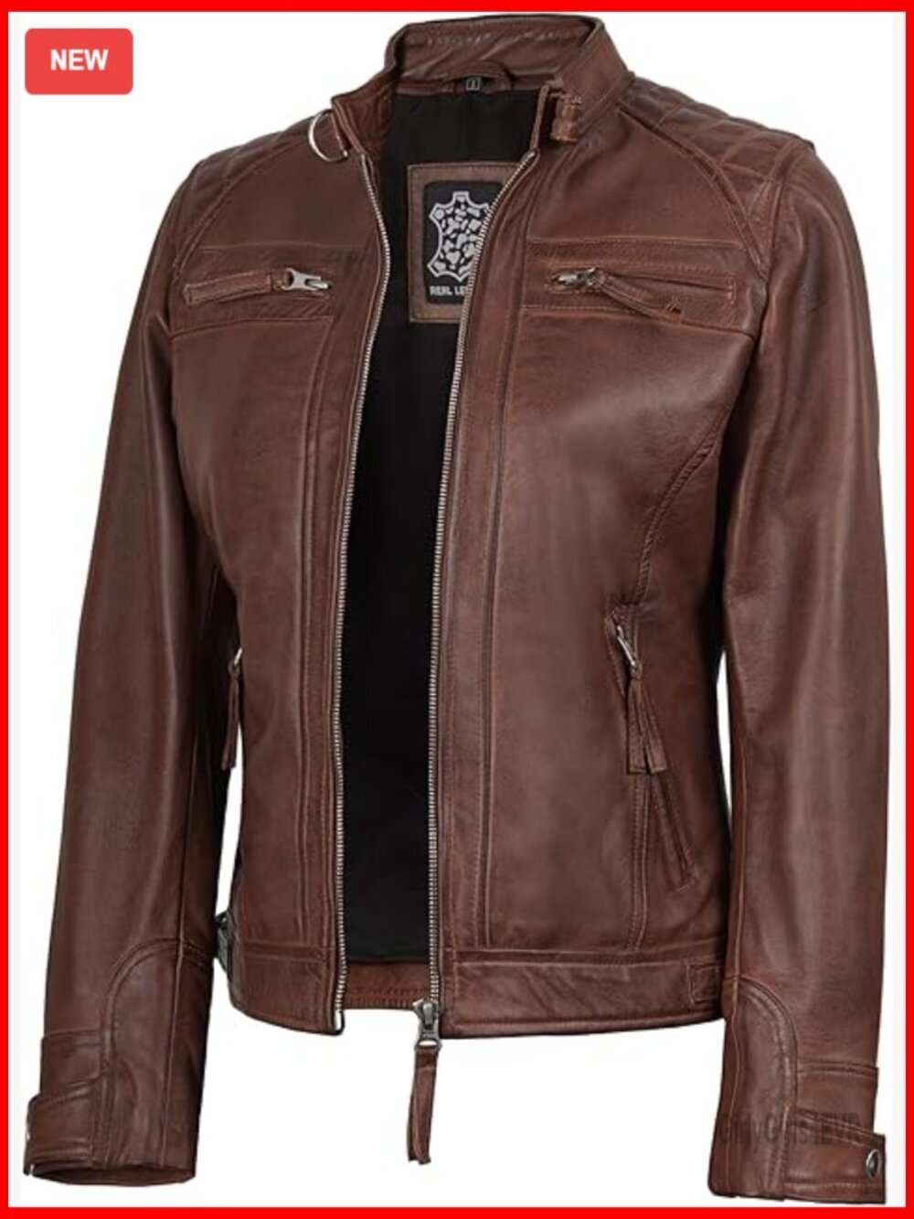 Quilted Lambskin Leather Jacket Cafe Racer Style Women's